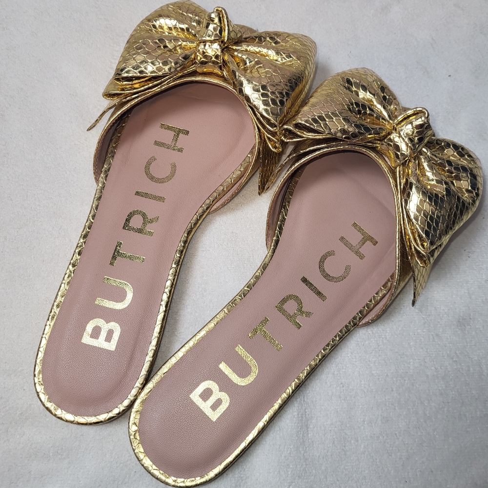 Butrich Alina Slide Flat Metallic Gold Bow Sandals Women's Size EU 36 US 5.5 - Picture 9 of 10
